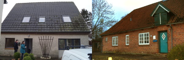 Links: Haus in Hans&uuml;hn, rechts: Werkstatt in Testorf